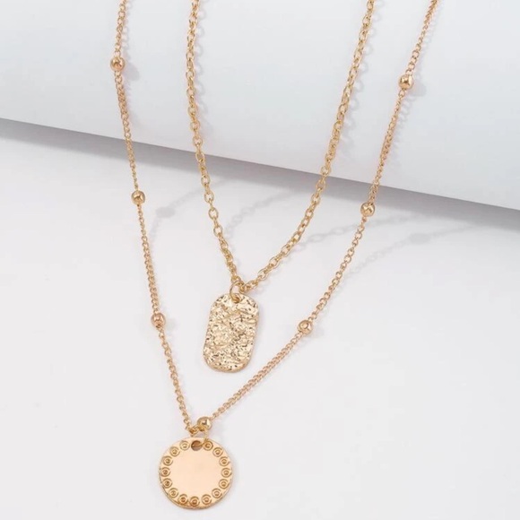 2/$10 NEW! Double Layer Pendant Necklace Boho Cute Sequin Dainty Summer Gold - Picture 3 of 4